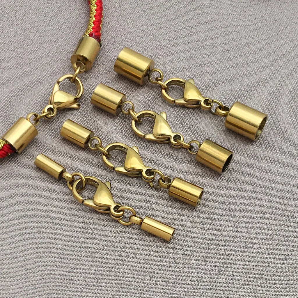 2pcs/lot Stainless Steel Gold Lobster Clasp Leather Crimp End Caps Tip Connection for DIY Bracelet Making Wholesalebulk Items Aurexia off