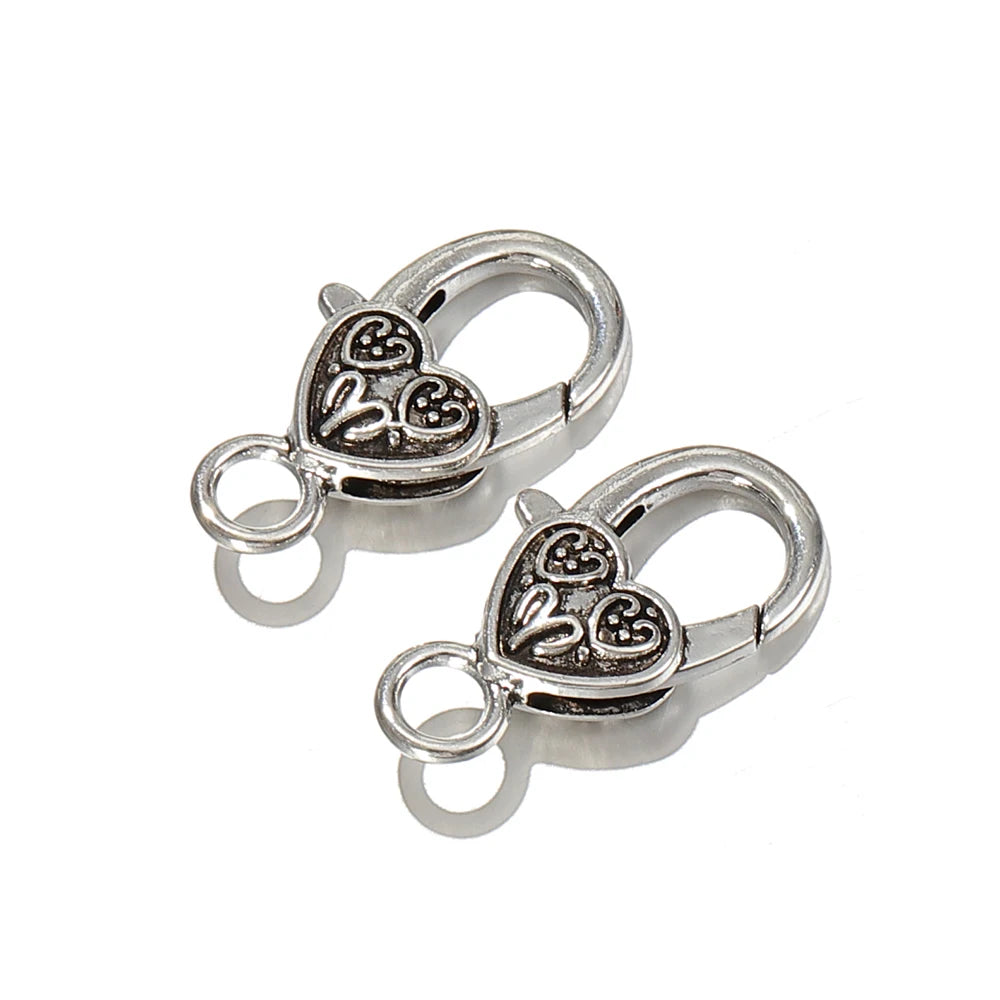 10pcs Metal Heart-Shaped Lobster Clasp Connectors Vintage Engraved Heart Alloy Keychains for DIY Pendant Jewelry Making Aurexia off