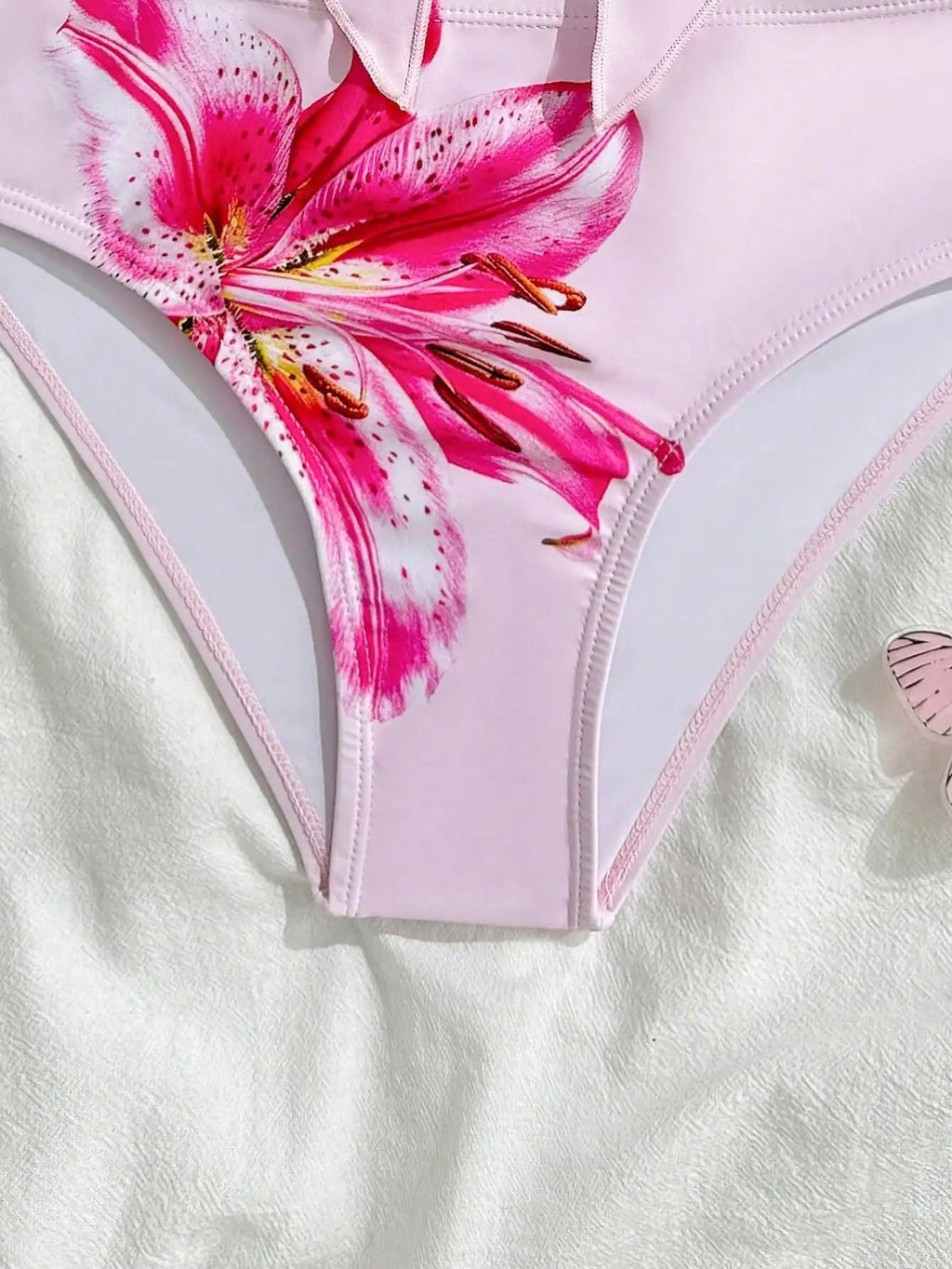 Pink Floral Print Bikini Set With Bow Detail Women's Two Piece Swimsuit For Beach And Pool Aurexia off