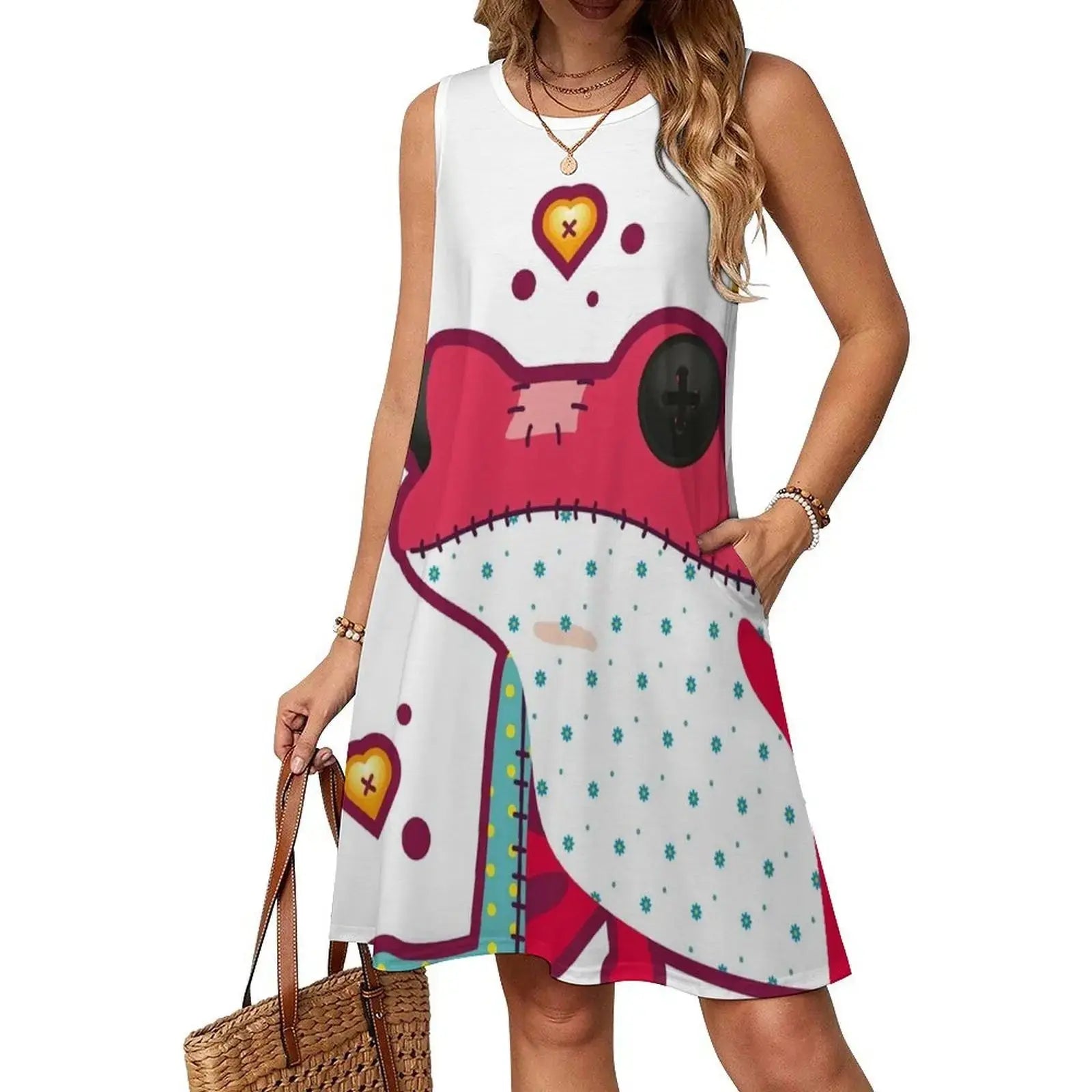 Ragdoll Frog Bohemian Sleeveless Dress Multi-Print Beach Vacation Party Dress Ragdoll Doll Festive Season Toys Women's Clothing Aurexia off
