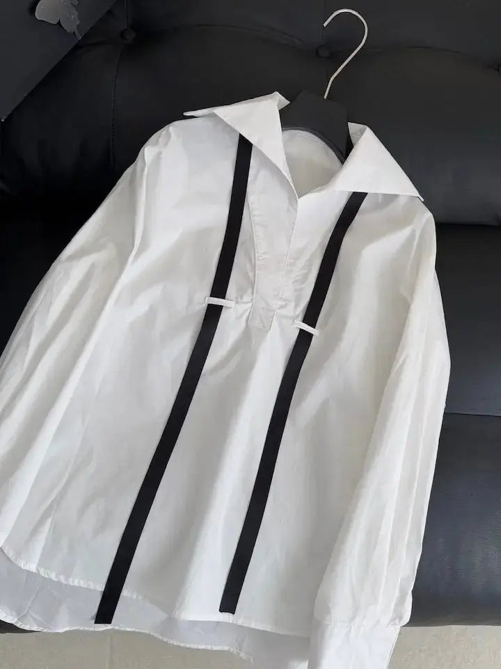 SuperAen Simple White Tops Women 2026 Spring and Summer New Long-sleeved Loose Pullover Casual Office Lady Fashion Shirt Aurexia off