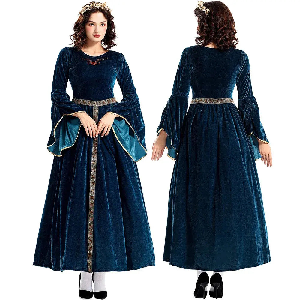 [You're My Secret] Women Medieval Costume Halloween Court Ball Flared Sleeve Princess Dress Cosplay Stage Performance Costume Aurexia off