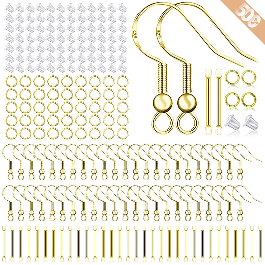 925 Silver/Gold Plated Earring Hooks for Jewelry Making, 900pcs Hypoallergenic Earring Making Kit,Earring Findings Jump Rings Aurexia off