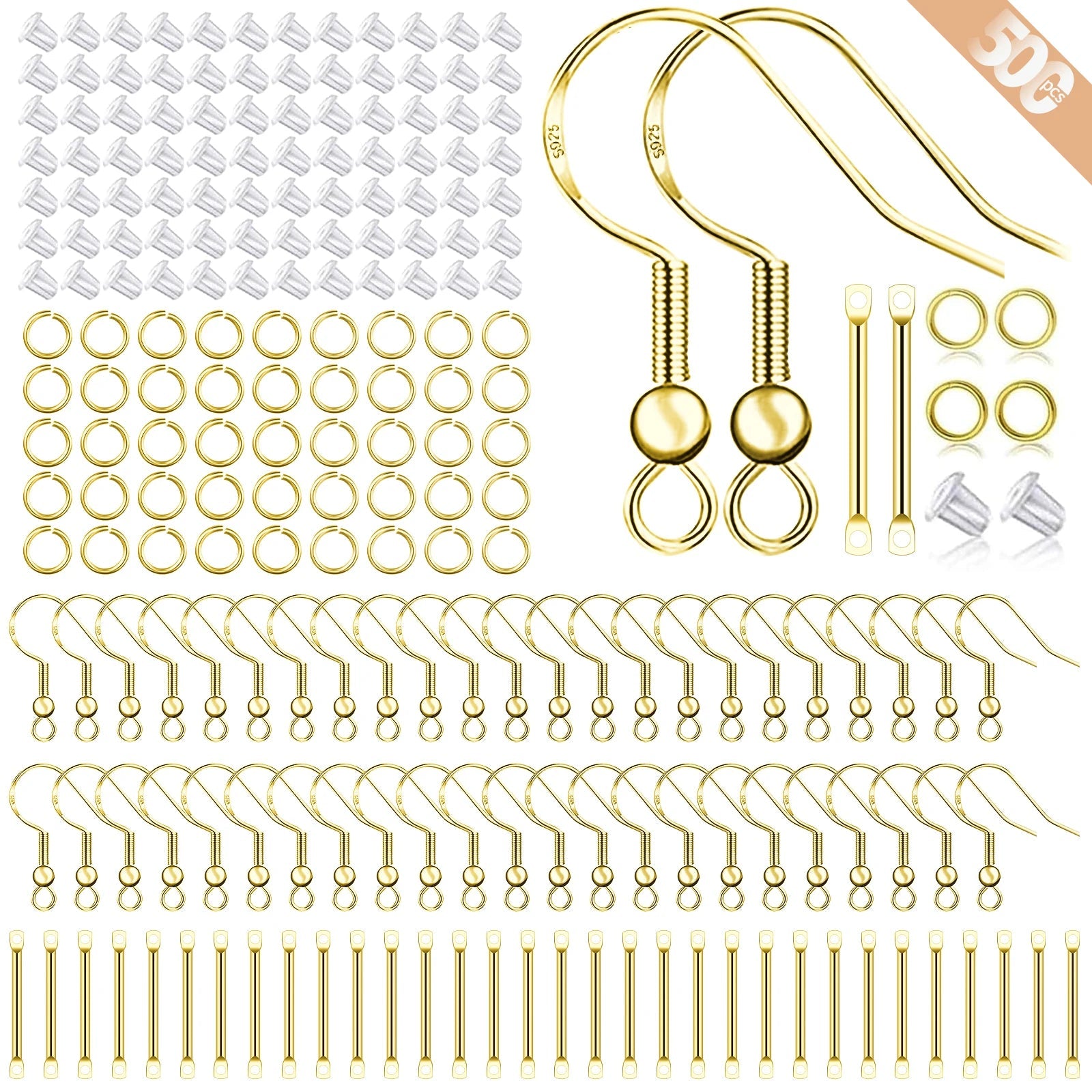 925 Silver/Gold Plated Earring Hooks for Jewelry Making, 900pcs Hypoallergenic Earring Making Kit,Earring Findings Jump Rings Aurexia off