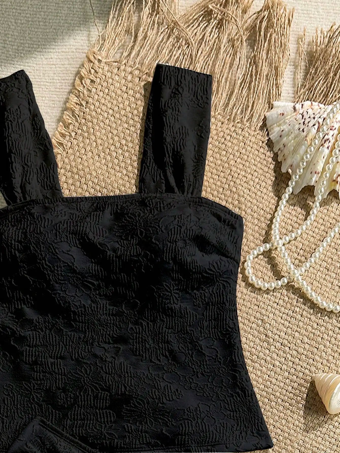 Black Jacquard Textured 2 Piece Women Beach Swimsuit Set Aurexia off