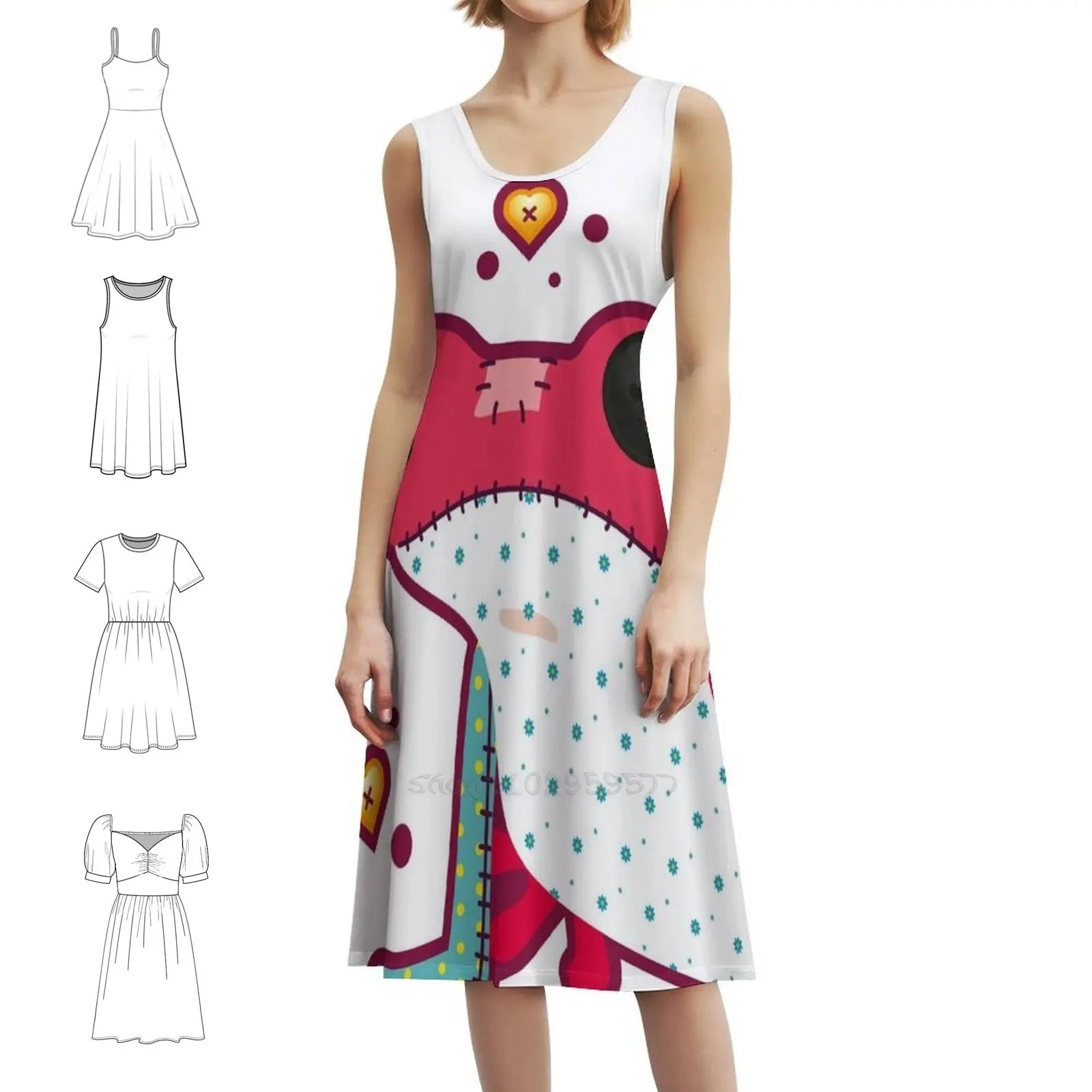 Ragdoll Frog Bohemian Sleeveless Dress Multi-Print Beach Vacation Party Dress Ragdoll Doll Festive Season Toys Women's Clothing Aurexia off