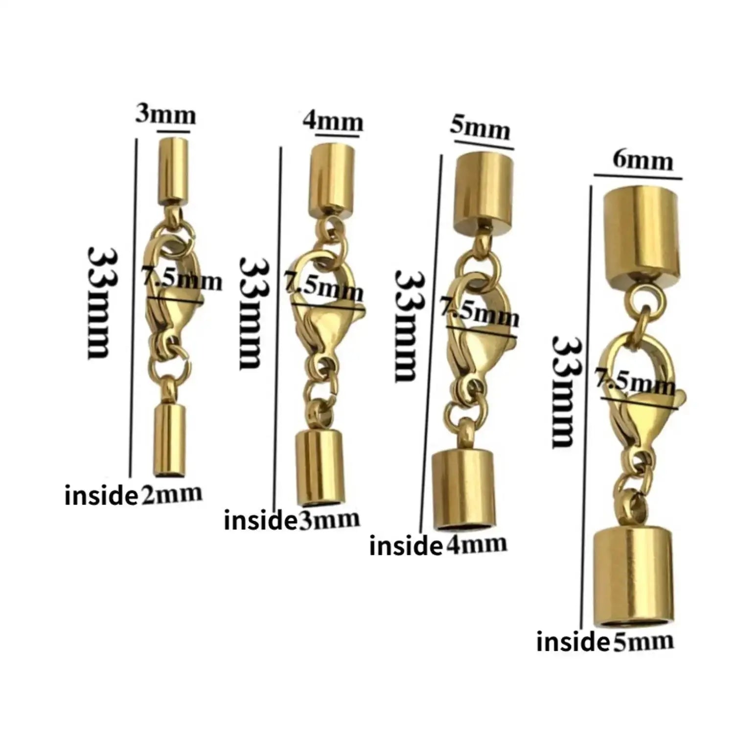 2pcs/lot Stainless Steel Gold Lobster Clasp Leather Crimp End Caps Tip Connection for DIY Bracelet Making Wholesalebulk Items Aurexia off