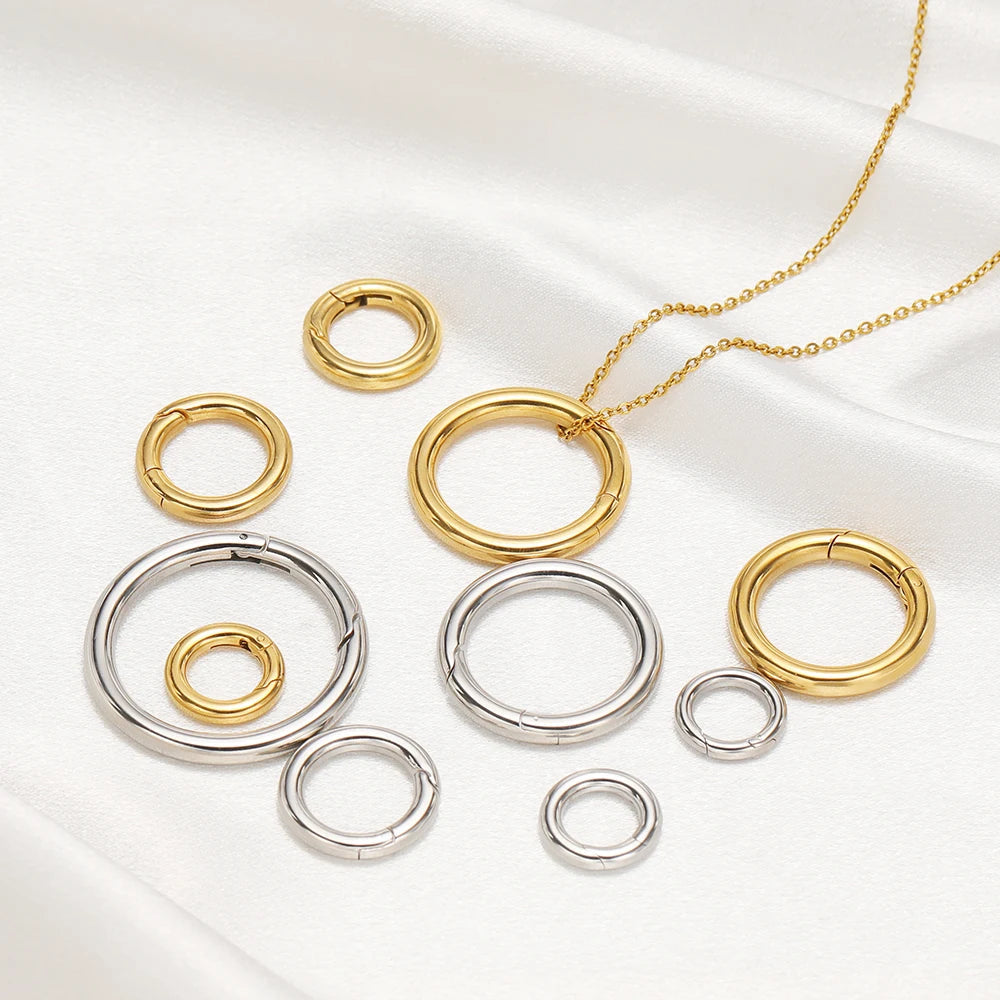 2Pcs/Lot Round Spring Clasps Stainless Steel Gold Plated Keyrings Buckles Connectors for DIY Jewelry Bag Hooks Making Components Aurexia off
