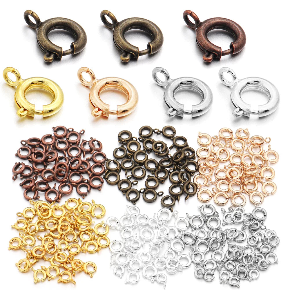 10Pcs Circle Spring Buttonr Copper Clasps Hooks End Connectors With Jump Ring for DIY Necklace Clasps Jewelry Making Accessories Aurexia off