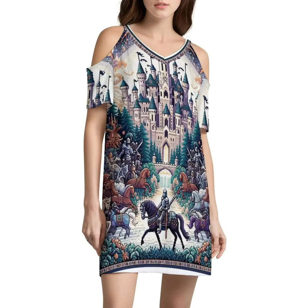 Seamless Pattern Knight Kingdom Designs And Sweetheart Neckline Dress Elegant Summer Party Dress For Women Ornate Design Vector Aurexia off
