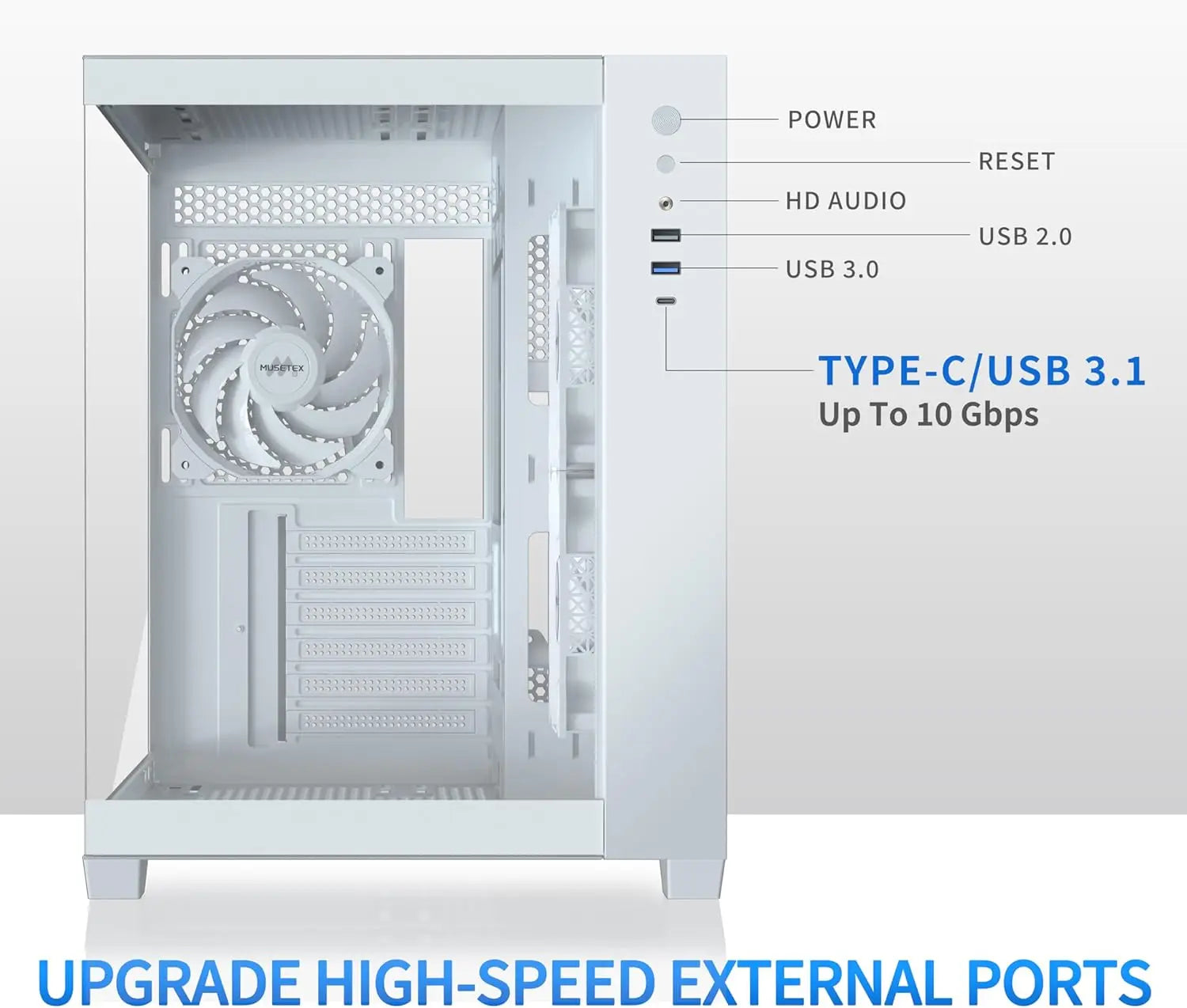 ATX PC Case with 6 PWM ARGB Fans, 360mm Radiator Support, Type-C Port, Full View Tempered Glass Mid Tower in White Aurexia off