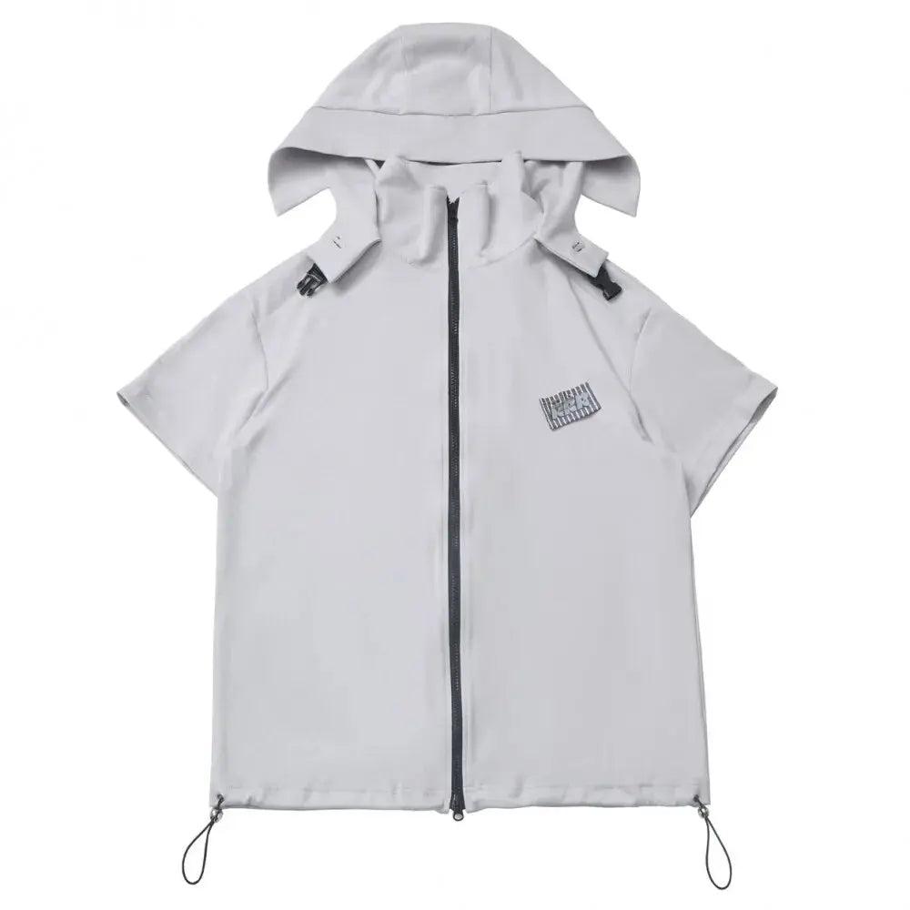 Neutral Design Vest Hooded Jacket Apricot Gray Casual Suit Summer Daily Versatile Casual Hooded Short-sleeved Jacket Shorts Suit Aurexia off