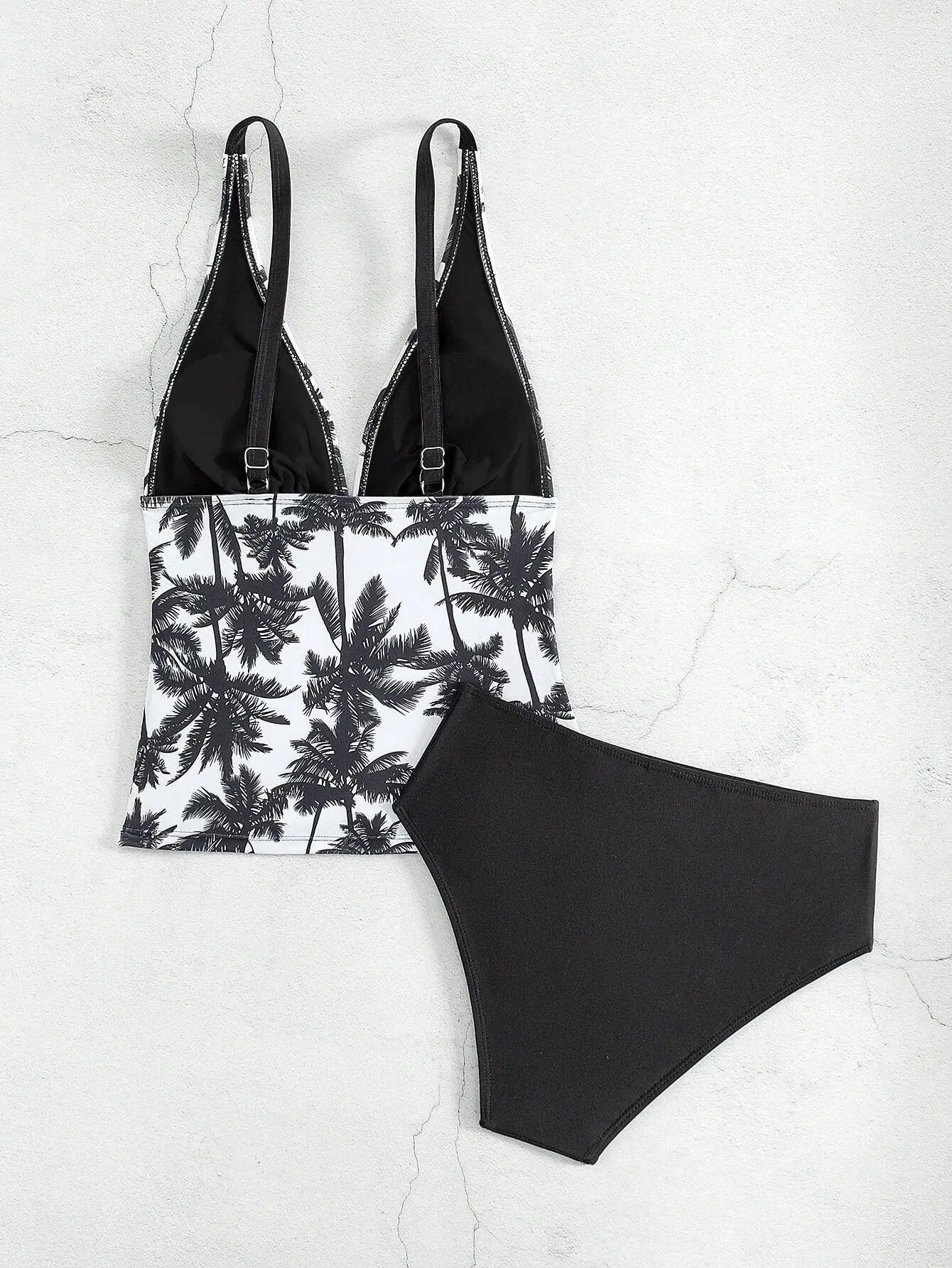 2 Piece Tankini Swimsuit Set Palm Print High Waisted Bikini Beach Vacation Swimwear Aurexia off