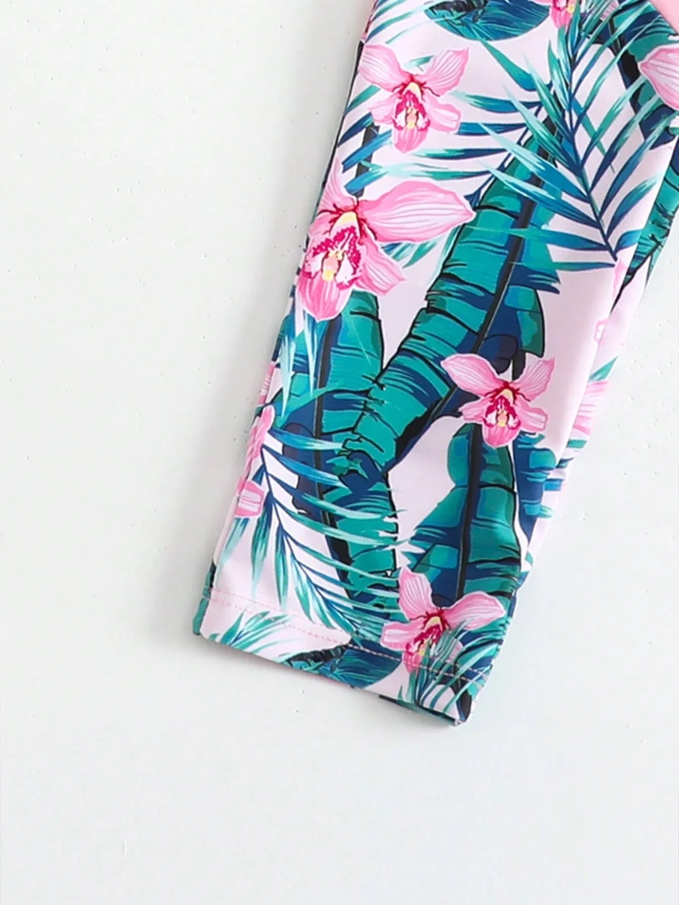 Pink Tropical Print Patchwork Rash Guard Set For Women Beach Vacation Swimwear Aurexia off