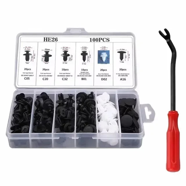 100/50 PCS Auto Fastener Clips Kit  - Multi-Size  Retainers for Car Fender, Bumper, Door & Panel Trim Aurexia off