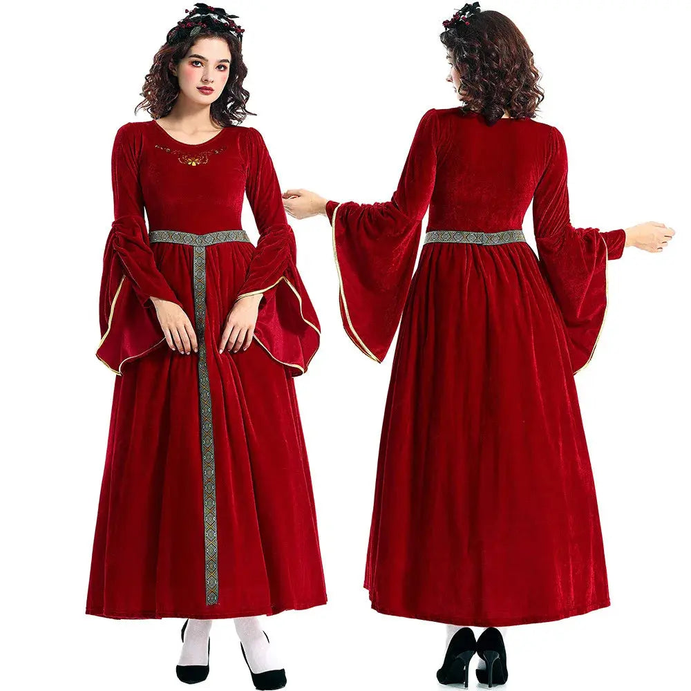 [You're My Secret] Women Medieval Costume Halloween Court Ball Flared Sleeve Princess Dress Cosplay Stage Performance Costume Aurexia off