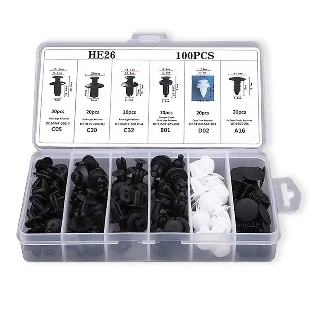 100/50 PCS Auto Fastener Clips Kit  - Multi-Size  Retainers for Car Fender, Bumper, Door & Panel Trim Aurexia off