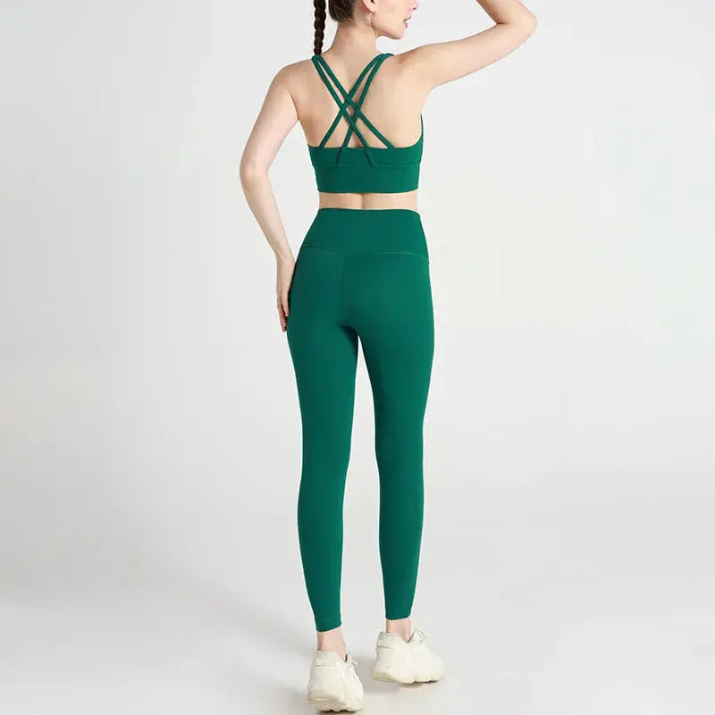 Classic women's yoga suit 2 piece set cross sling bra vest, butter touch stretch leggings gym workout dance sports suit Aurexia off