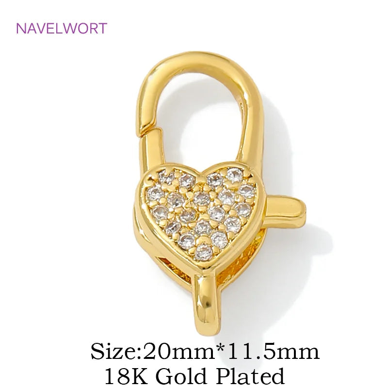 18K Gold Plated Inlaid Zircon Heart Lobster Clasps,Connectors For Jewelry,Clasp For Bracelet,DIY Jewelry Making Accessories Aurexia off