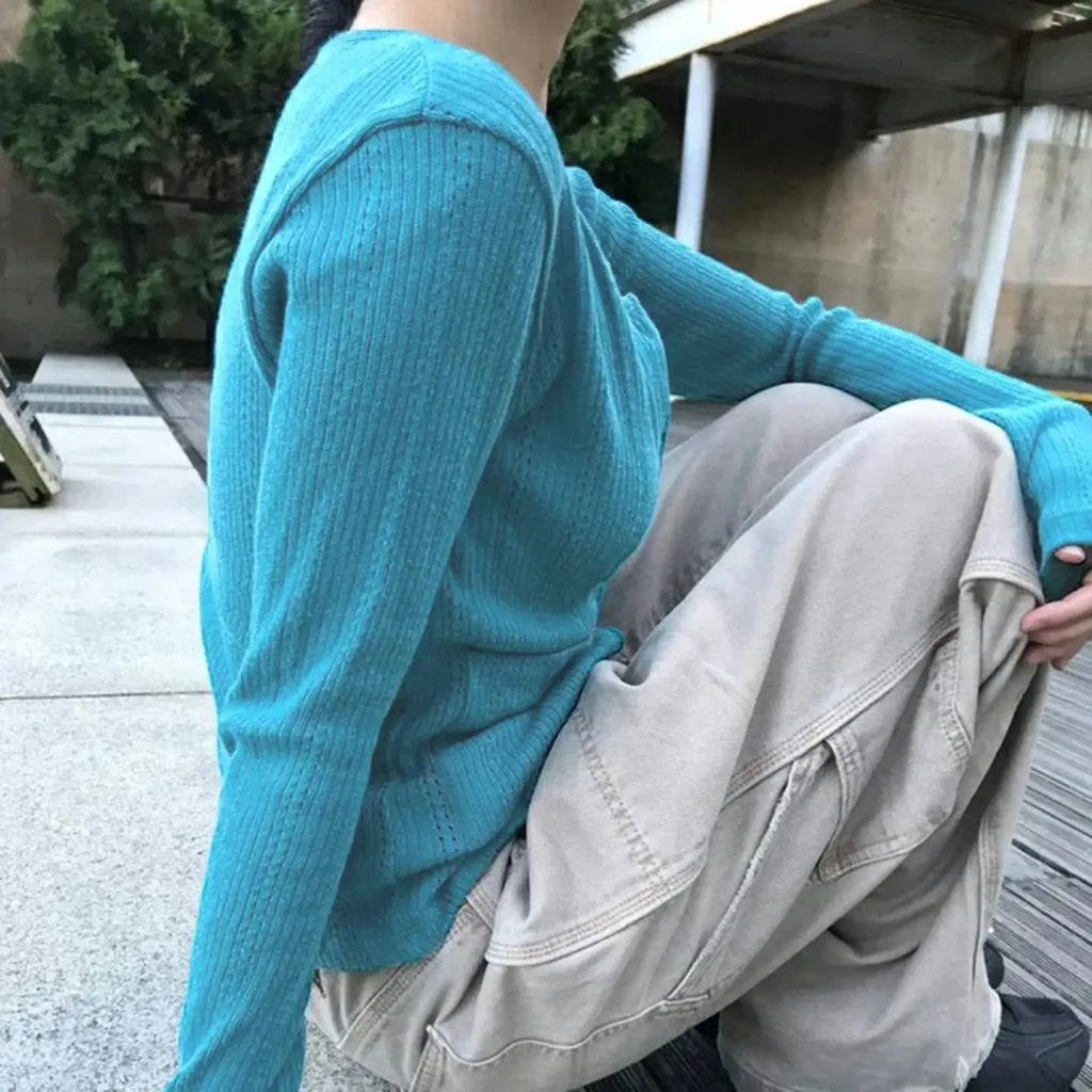 [RUOKE] Casual Streetwear Long Sleeve Top Spring Summer Knit Button Up Thin Coat Korean Style Outerwear Daily Cardigan Commuter Aurexia off