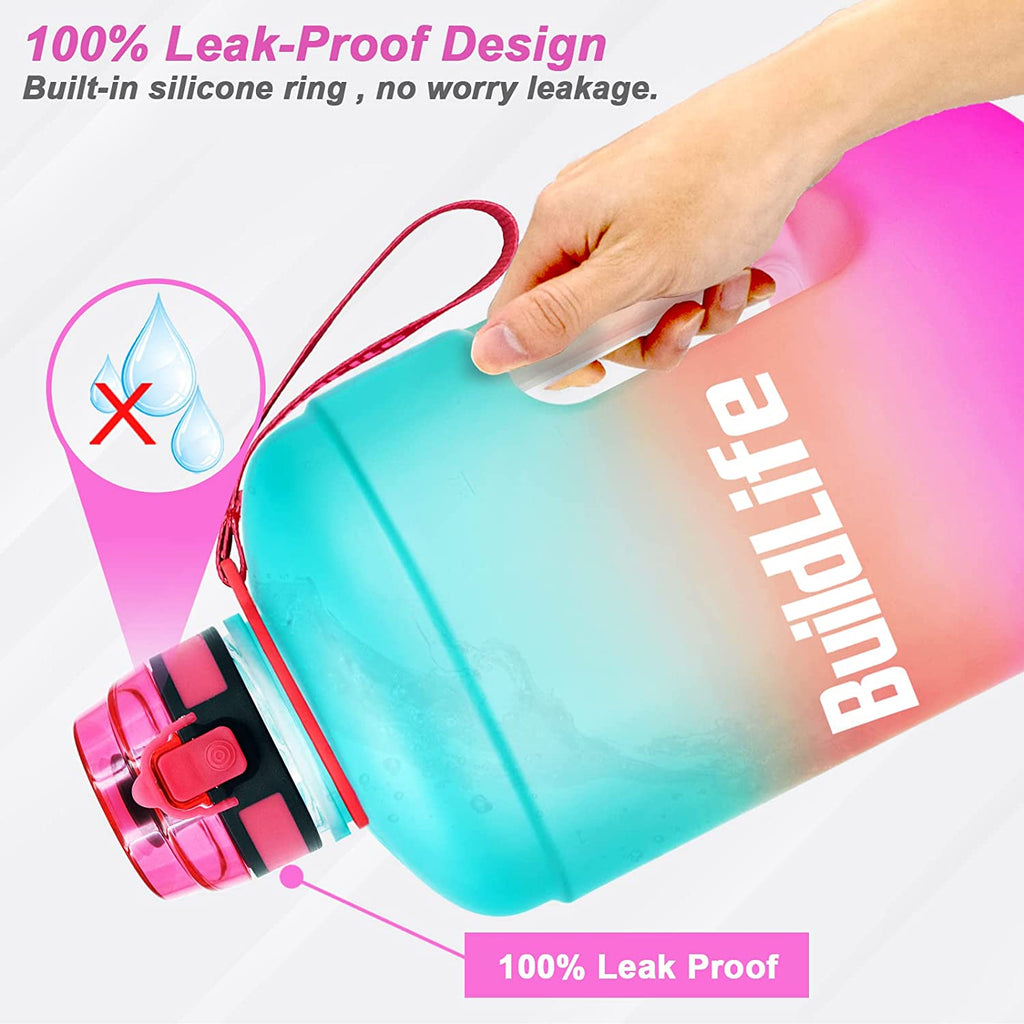 Gallon Water Bottles with Times to Drink - Gallon Water Jug - 1 Gallon Water Bottle–128 Oz Water Bottle(Green Pink)