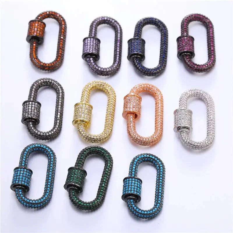 Juya Handmade Zirconia 18K Gold Plated Decorative Copper Pendant Carabiner Screw Bolt Lock Clasps For DIY Punk Jewelry Making Aurexia off