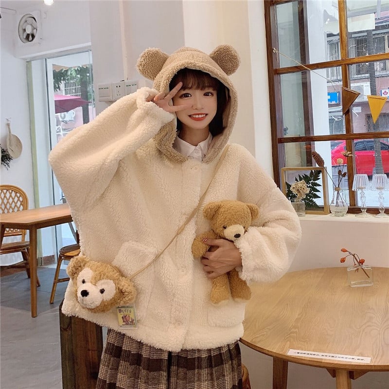 Chic Lamb Wool Bear Ear Cardigan Aurexia off