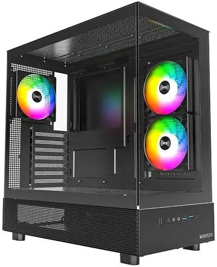 ATX Mid-Tower Gaming Case with 3 ARGB Fans, Dual Glass Panels, Wood I/O, Supports 4090 GPUs and 360mm Radiator, Black Aurexia off