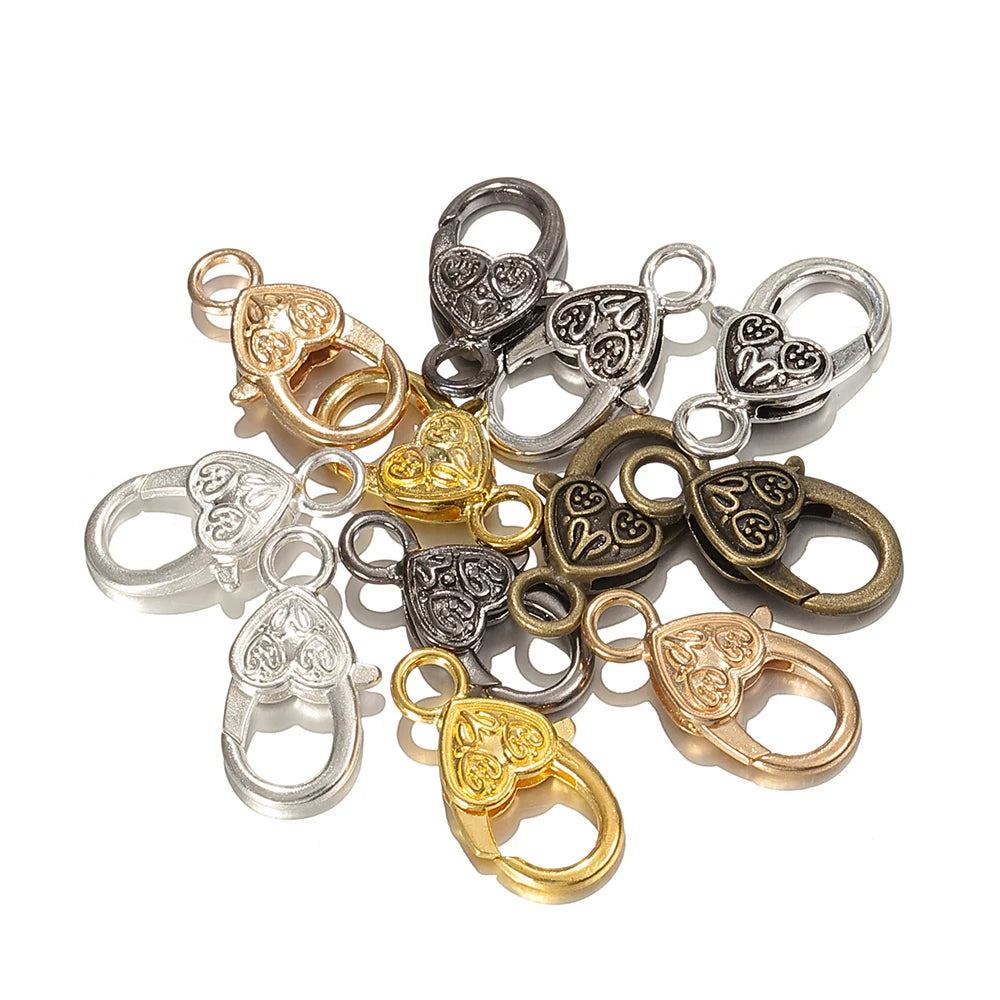 10pcs Metal Heart-Shaped Lobster Clasp Connectors Vintage Engraved Heart Alloy Keychains for DIY Pendant Jewelry Making Aurexia off