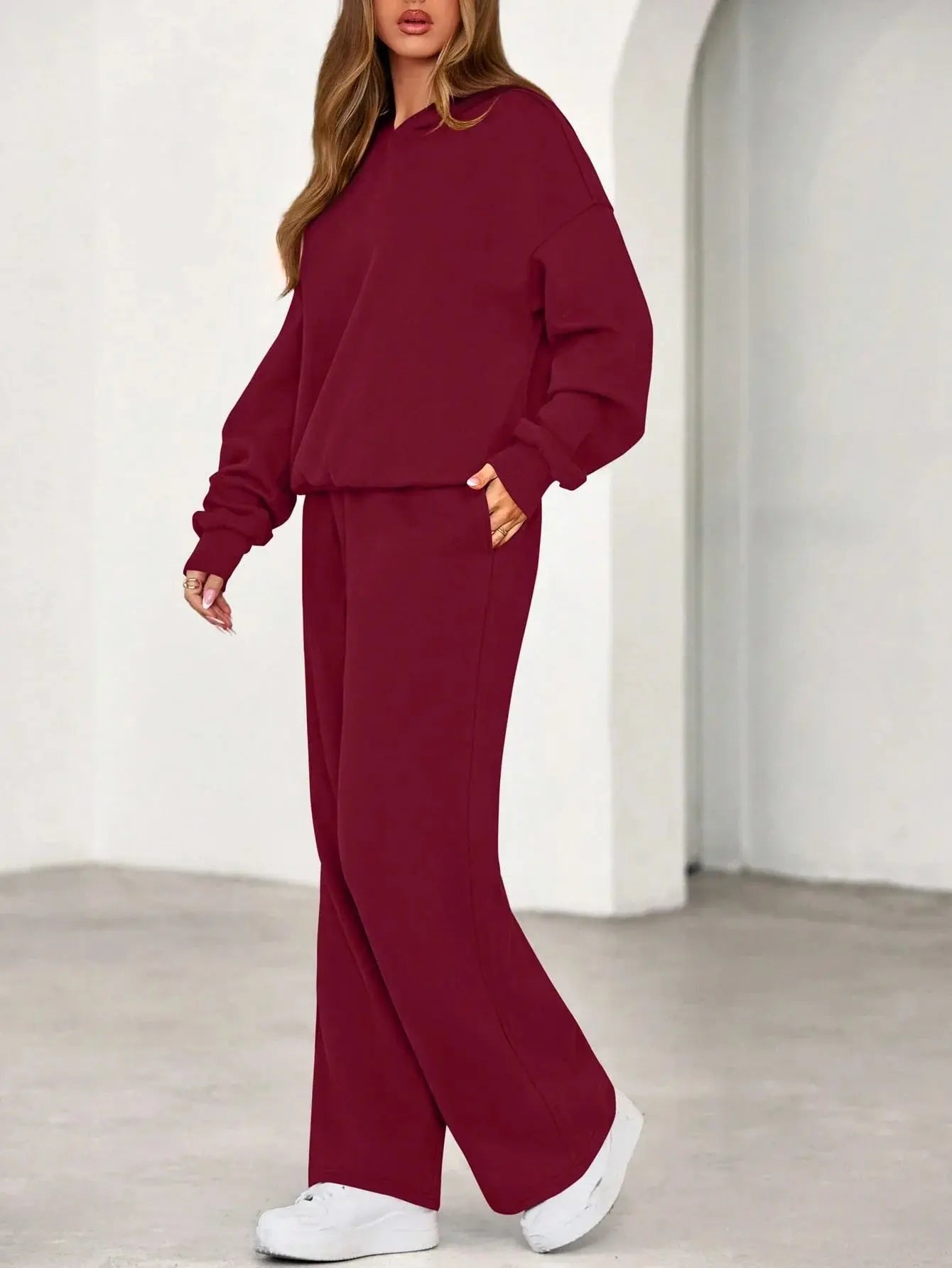 Women's 2 Piece Sweatsuit Set Casual Long Sleeve Hoodie Loose Wide Leg Sweatpants Aurexia off