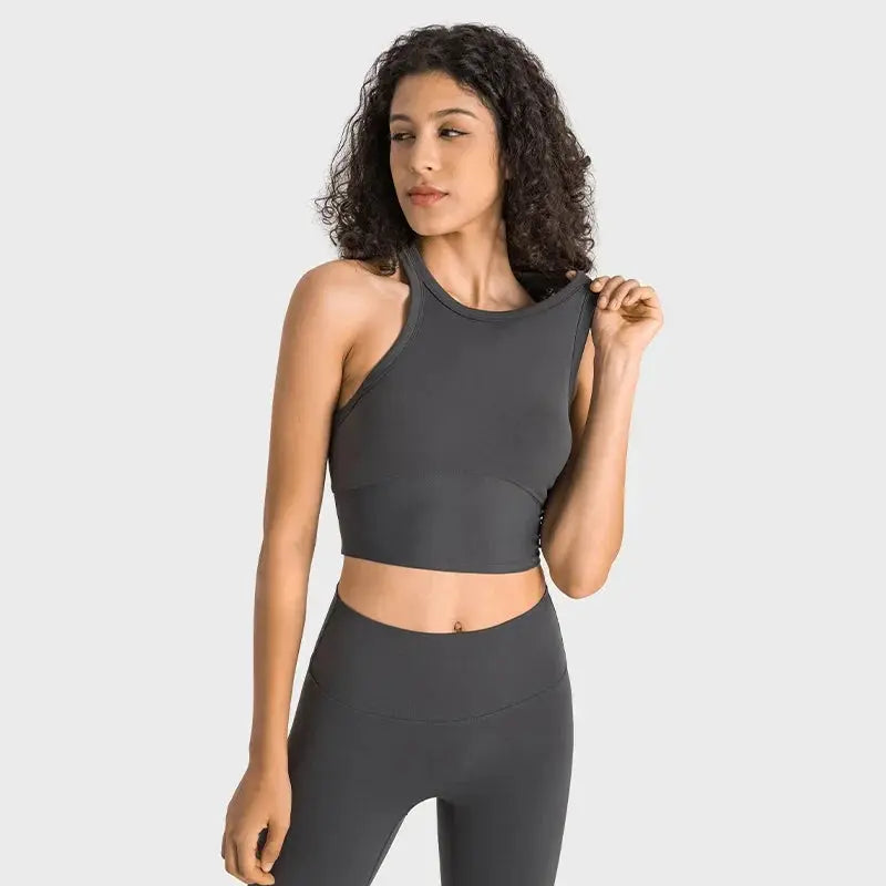 Built-in chest patch, high-end women's yoga vest, nude feel Leica gym exercise sports bra, hanging neck style Aurexia off