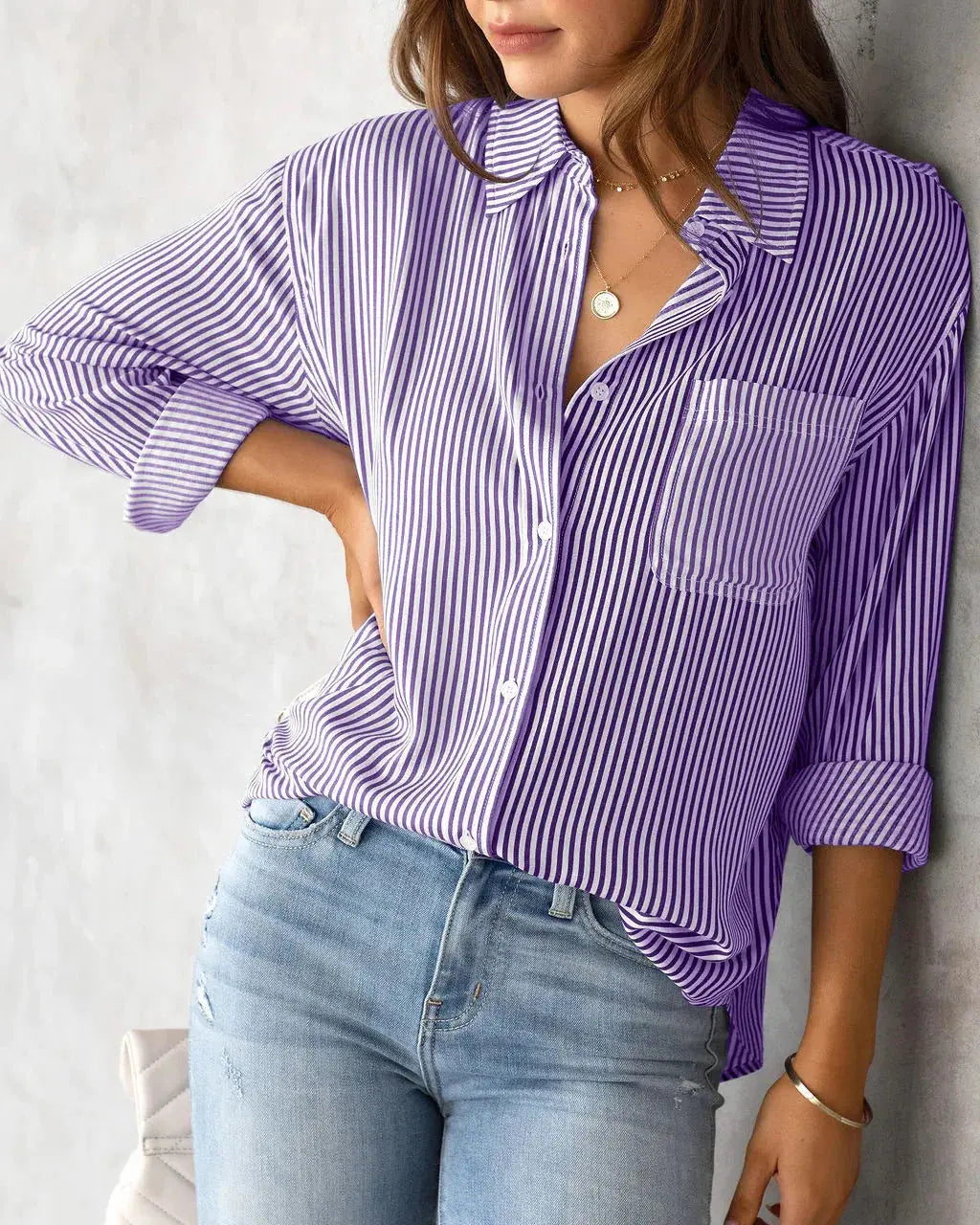 2025 New Striped Oversized Cotton Top, Elegant Lapel Long Sleeve Loose Casual Blouse for Women Aurexia off