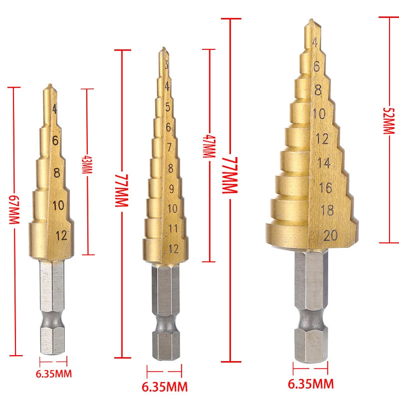 4-32 mm 4-20 mm HSS Titanium Coated Step Drill Bit High Speed Steel Metal Wood Hole Cutter Cone Drilling Tool Aurexia off
