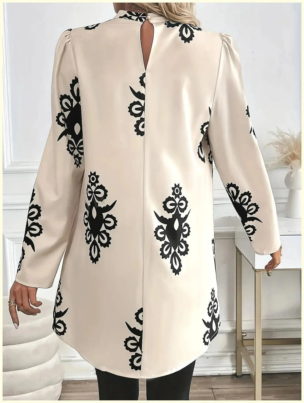 2026 Fashion Women's Long Sleeve Print Blouse, Elegant Office Top with Fake Two-Piece Design Aurexia off