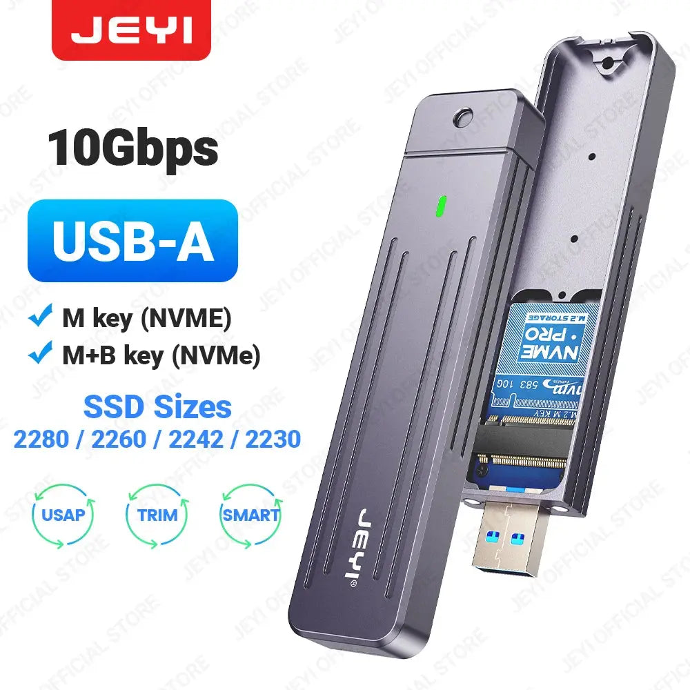 JEYI Direct-attach M.2 NVMe Enclosure, USB-A Plug USB 3.2 10Gbps In-line Aluminum 2242 2280 SSD Case With Magnet Protective Case Aurexia off