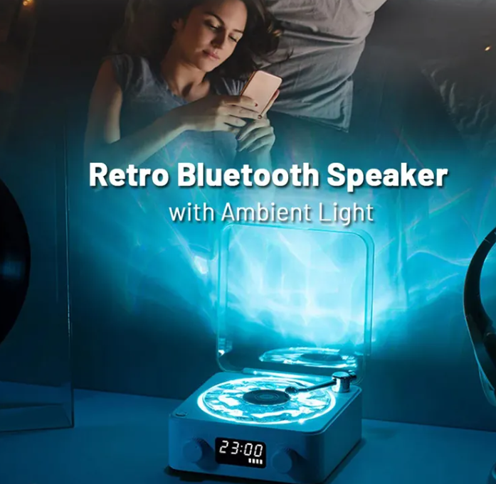 Bluetooth Retro Turntable Speaker with RGB Lights Aurexia off