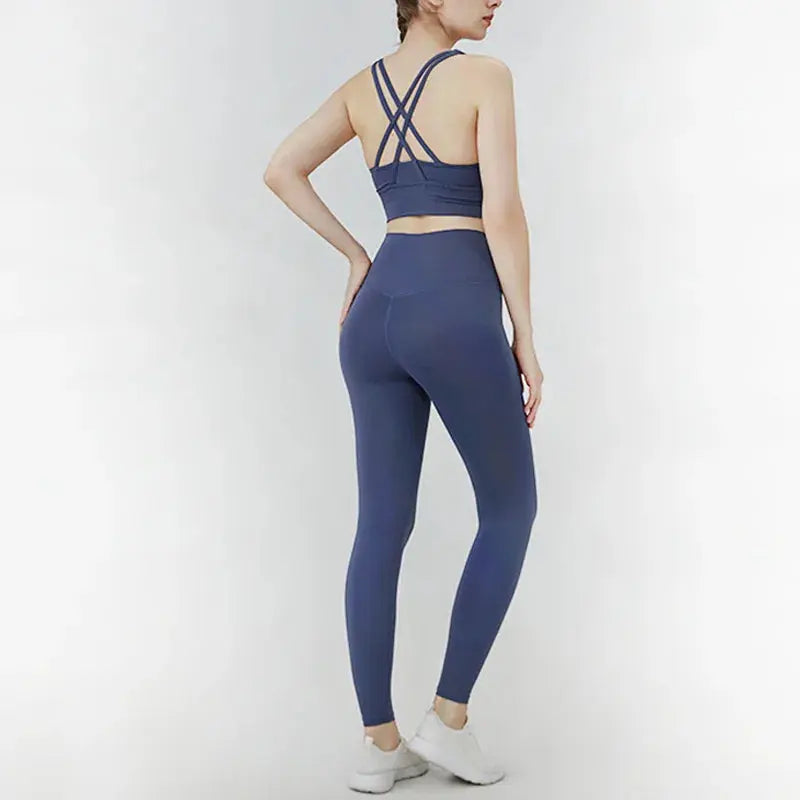 Classic women's yoga suit 2 piece set cross sling bra vest, butter touch stretch leggings gym workout dance sports suit Aurexia off