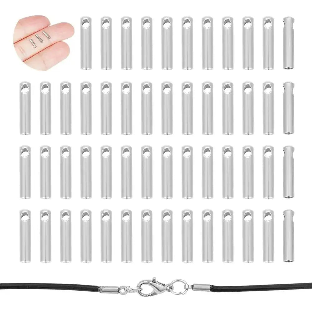 100Pcs Stainless Steel Cord Ends End Caps 1mm Inner Diameter Column Cone Leather Cord Ends Jewelry Making Caps Bracelet Aurexia off