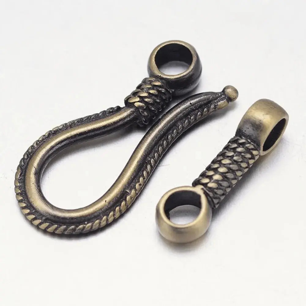 Rack Plating Brass Hook and S-Hook Clasps Nickel Free Brushed Antique Bronze 45x14x4mm Hole: 3.5mm kit Aurexia off
