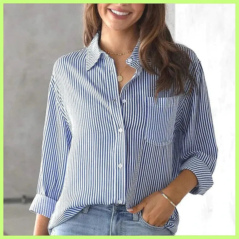 2025 New Striped Oversized Cotton Top, Elegant Lapel Long Sleeve Loose Casual Blouse for Women Aurexia off