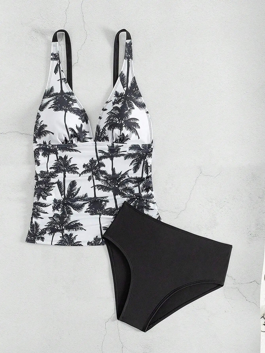 2 Piece Tankini Swimsuit Set Palm Print High Waisted Bikini Beach Vacation Swimwear Aurexia off