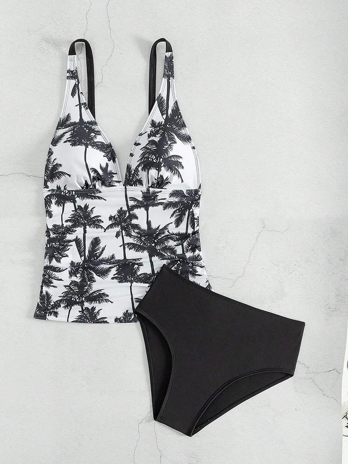 2 Piece Tankini Swimsuit Set Palm Print High Waisted Bikini Beach Vacation Swimwear Aurexia off