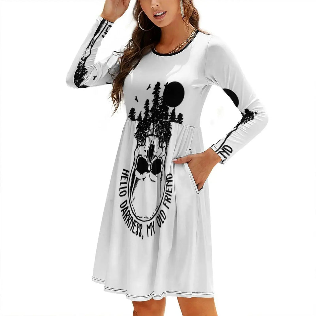Hello Darkness My Old Friend Skull Vintage Sweetheart Neckline Dress Elegant Summer Party Dress For Women Hello Darkness My Old Aurexia off