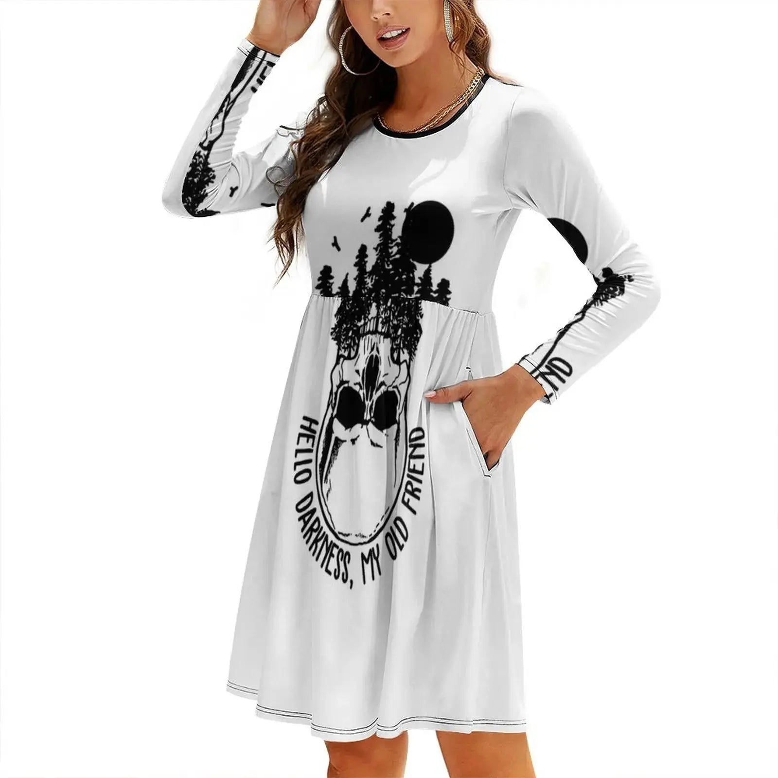 Hello Darkness My Old Friend Skull Vintage Sweetheart Neckline Dress Elegant Summer Party Dress For Women Hello Darkness My Old Aurexia off