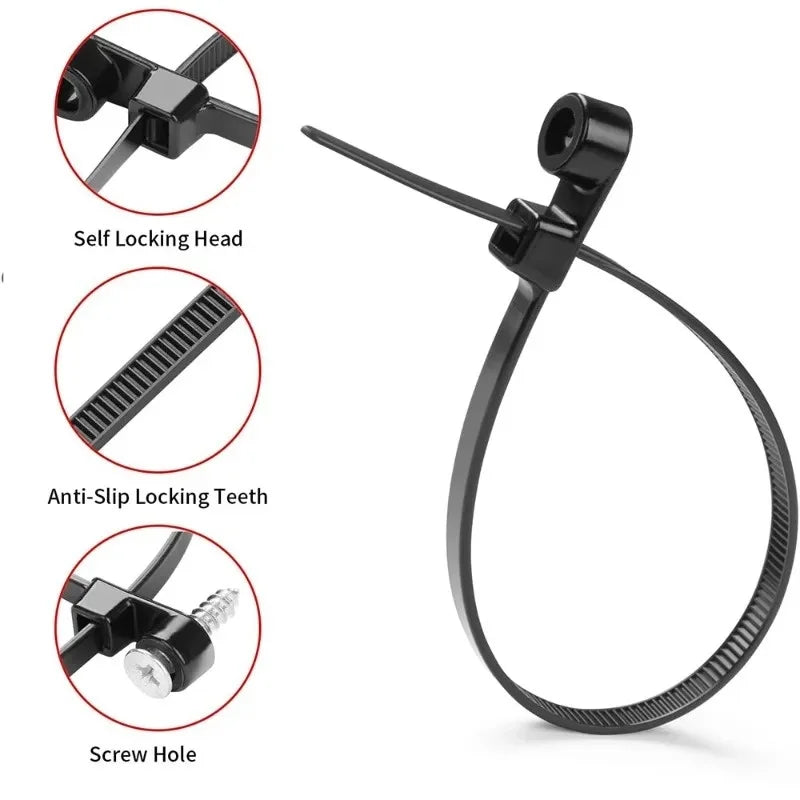 500/100PCS Screw Hole Cable Ties Reusable Fixed Nylon Cable Ties Self-locking Cord Ties Straps Fastening Loop Office Organizer Aurexia off