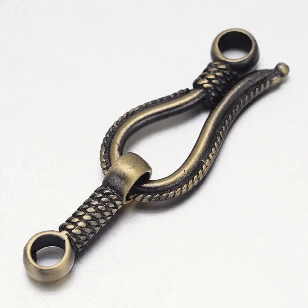 Rack Plating Brass Hook and S-Hook Clasps Nickel Free Brushed Antique Bronze 45x14x4mm Hole: 3.5mm kit Aurexia off