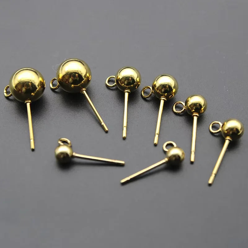 20Pcs Stainless Steel 3/4/5/6/8mm Round Ball Stud Earrings Post With Loops For DIY Earrings Accessories Jewelry Making Findings Aurexia off