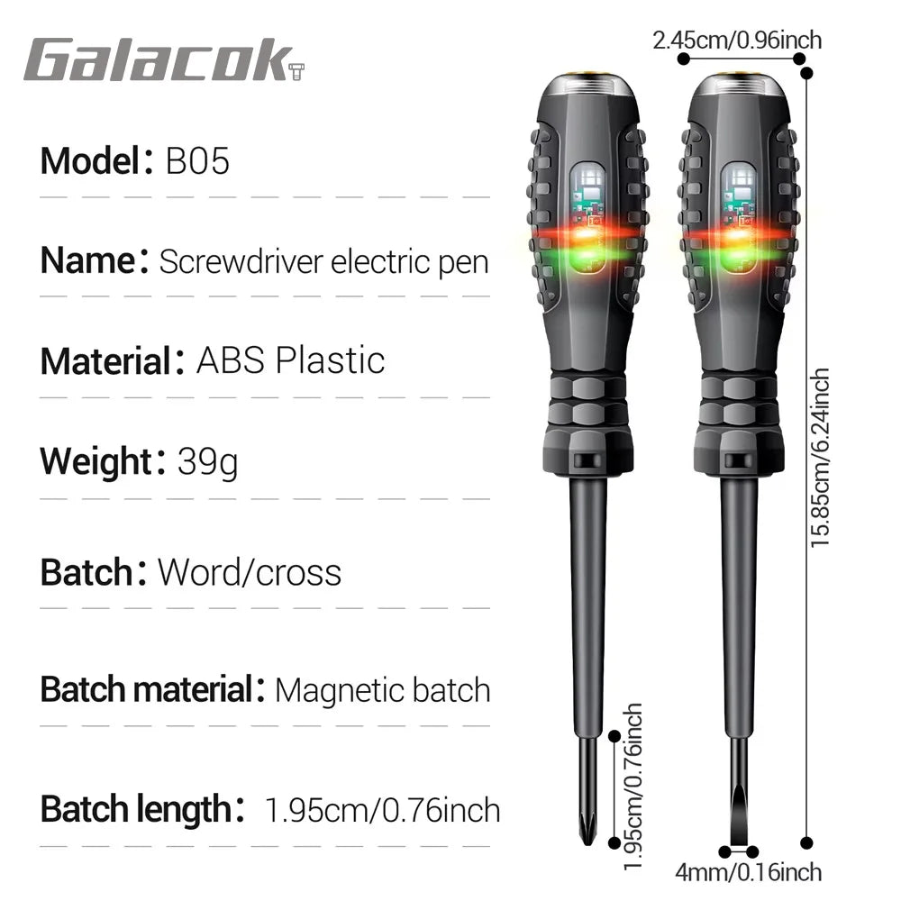 Multifunctional Electrician Test Screwdriver AC Non-contact Induction Test Pen Voltage Tester 70-600V Red Green Induction Lights Aurexia off