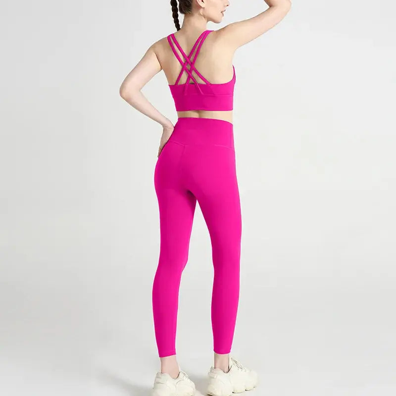 Classic women's yoga suit 2 piece set cross sling bra vest, butter touch stretch leggings gym workout dance sports suit Aurexia off