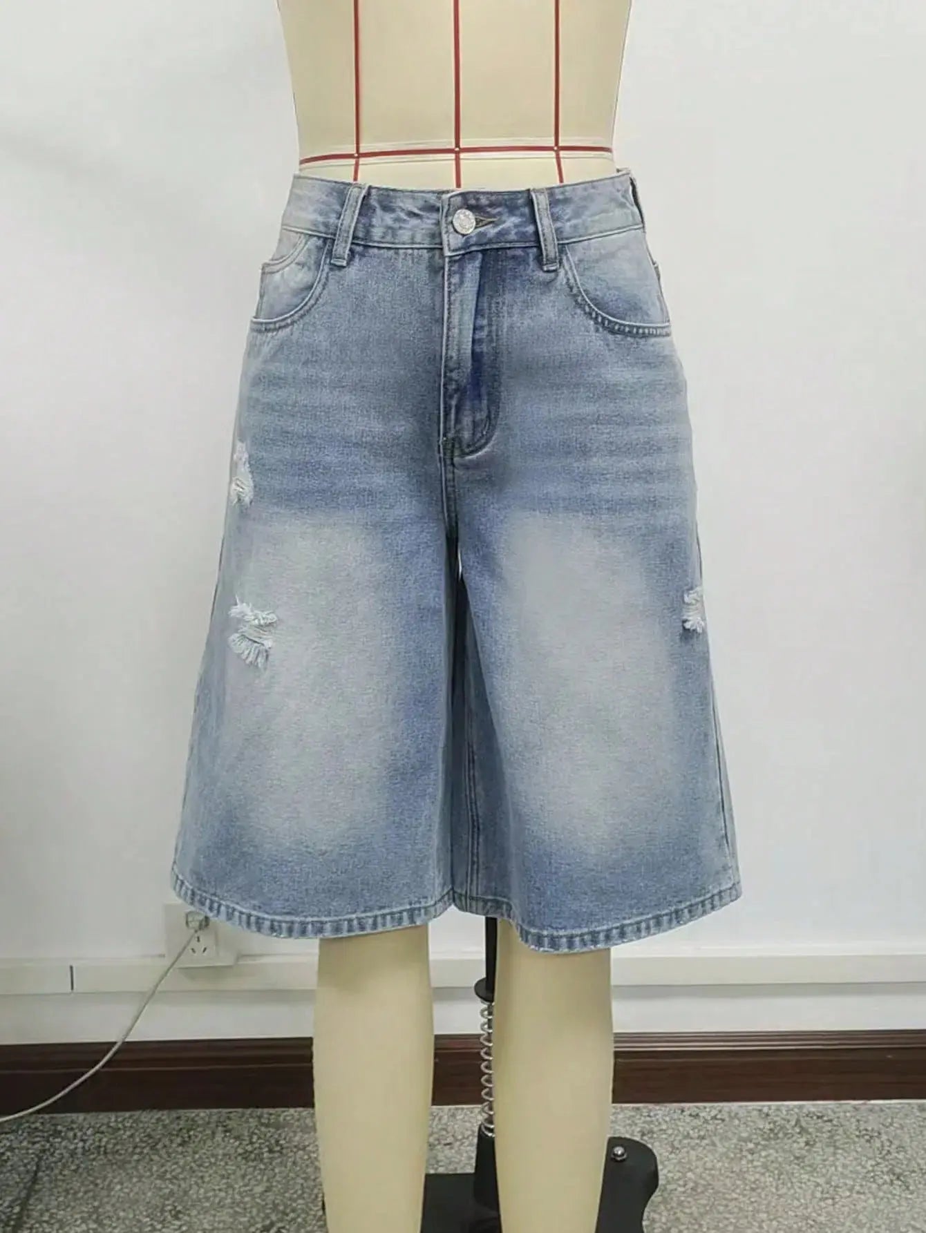 Retro Trend Ripped Denim Shorts Women's Fashion Loose Straight Five-Point Pants Aurexia off